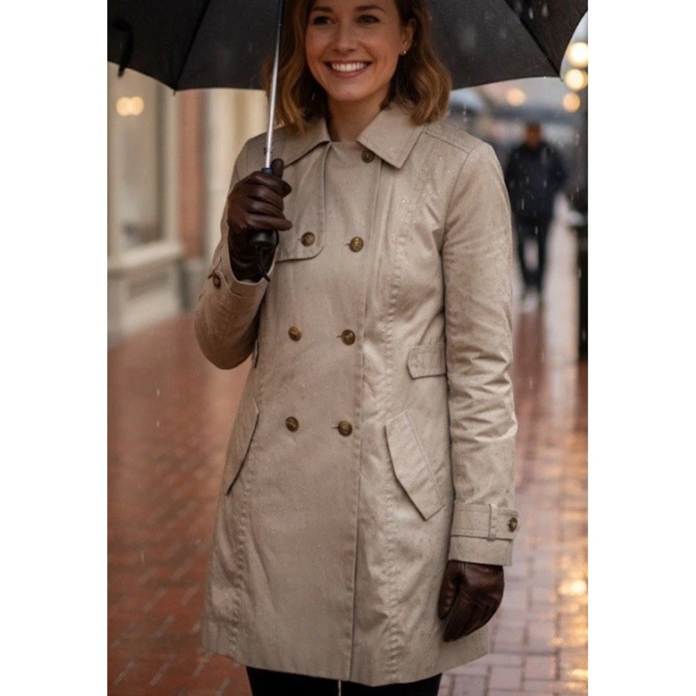 Tommy Hilfiger Womens M Khaki Double Breasted Rain Coat‎ Trench Parka Jacket